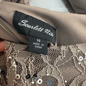 Scarlett Nite Taupe Lace Sequin Evening Dress Size 14